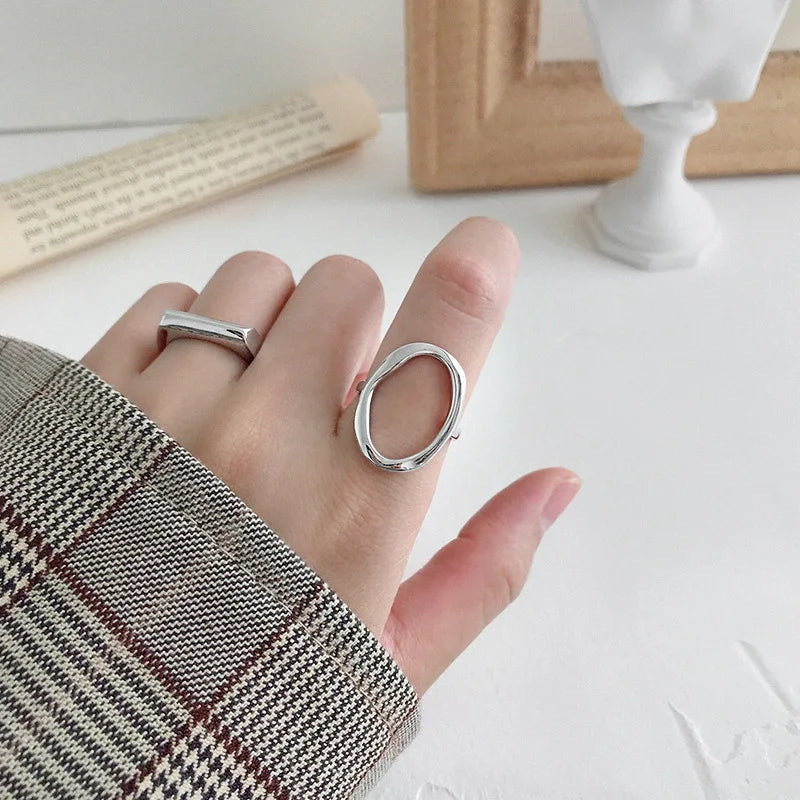 Silver Hollow Geometric Ring